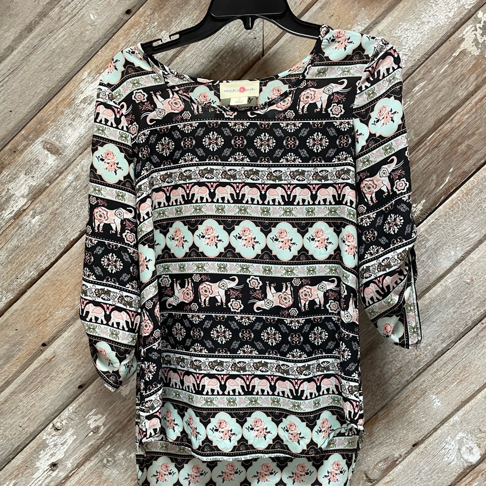 3/4 sleeve blouse rayon material , fun elephant design